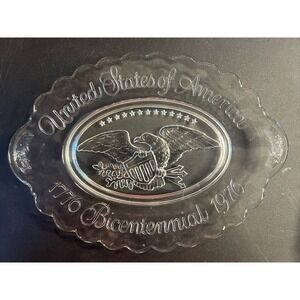 Vintage 1776 Bicentennial 1976 USA Eagle 9" Oval Glass Plate - Avon